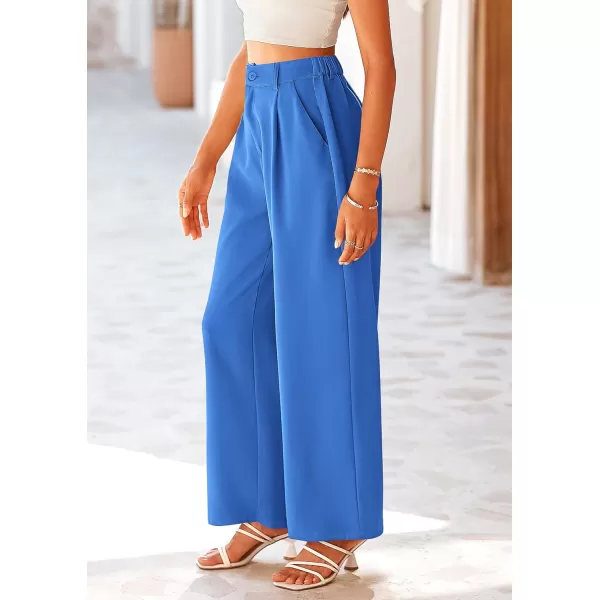 imagePRETTYGARDEN Womens Wide Leg Suit Pants Loose Fit High Elastic Waisted Business Casual Long Trousers PantBlue