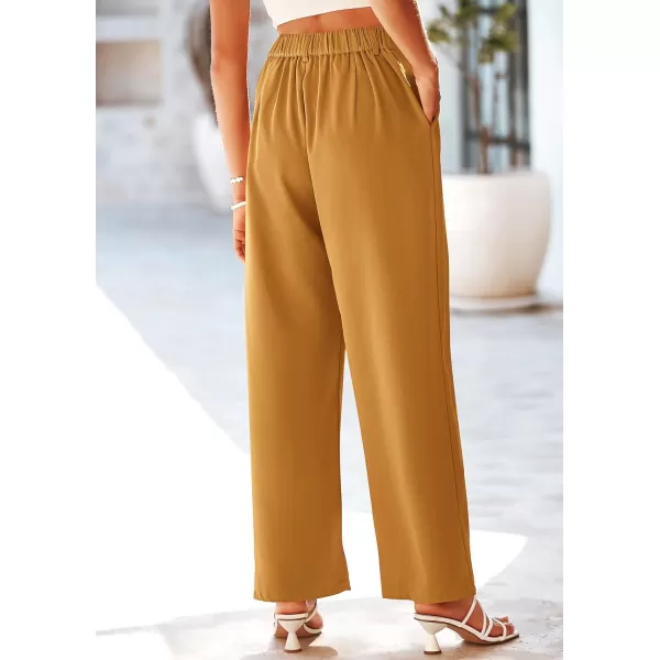 imagePRETTYGARDEN Womens Wide Leg Suit Pants Loose Fit High Elastic Waisted Business Casual Long Trousers PantBrown Yellow
