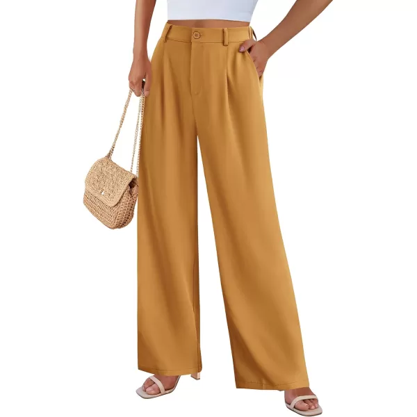 imagePRETTYGARDEN Womens Wide Leg Suit Pants Loose Fit High Elastic Waisted Business Casual Long Trousers PantBrown Yellow