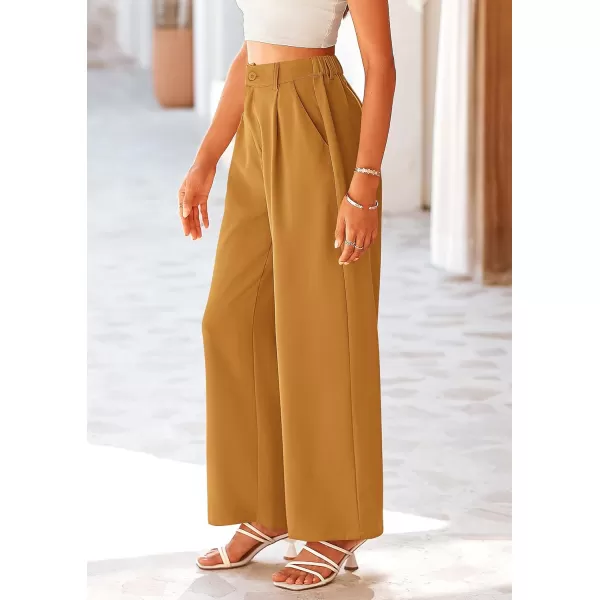 imagePRETTYGARDEN Womens Wide Leg Suit Pants Loose Fit High Elastic Waisted Business Casual Long Trousers PantBrown Yellow