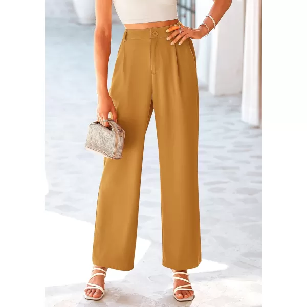 imagePRETTYGARDEN Womens Wide Leg Suit Pants Loose Fit High Elastic Waisted Business Casual Long Trousers PantBrown Yellow