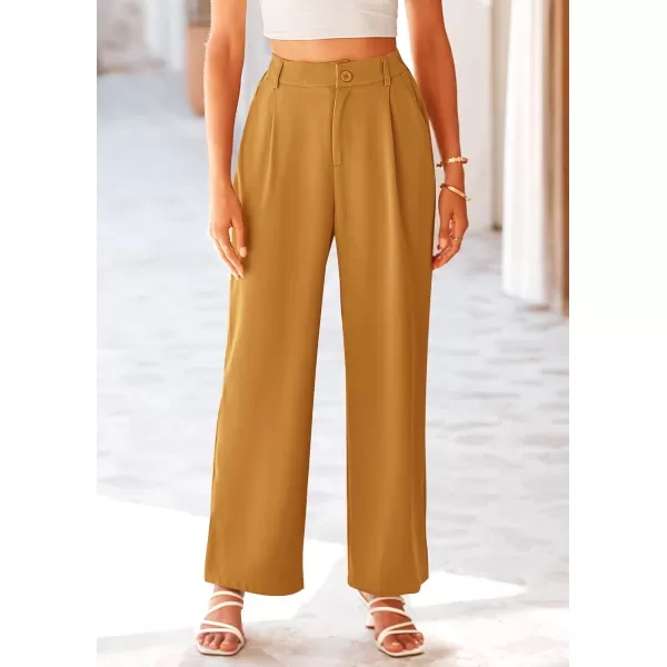 imagePRETTYGARDEN Womens Wide Leg Suit Pants Loose Fit High Elastic Waisted Business Casual Long Trousers PantBrown Yellow