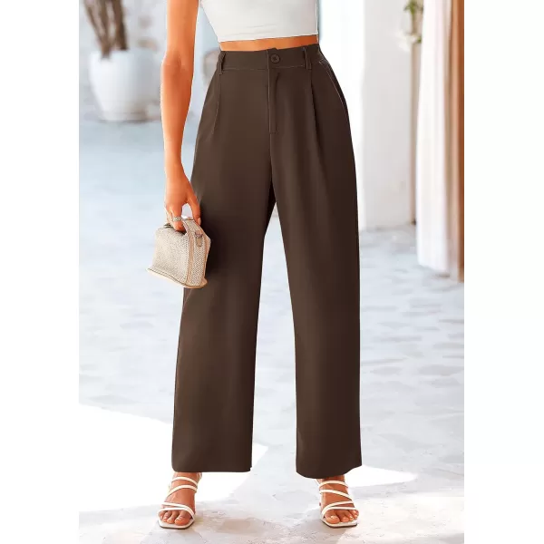 imagePRETTYGARDEN Womens Wide Leg Suit Pants Loose Fit High Elastic Waisted Business Casual Long Trousers PantCoffee