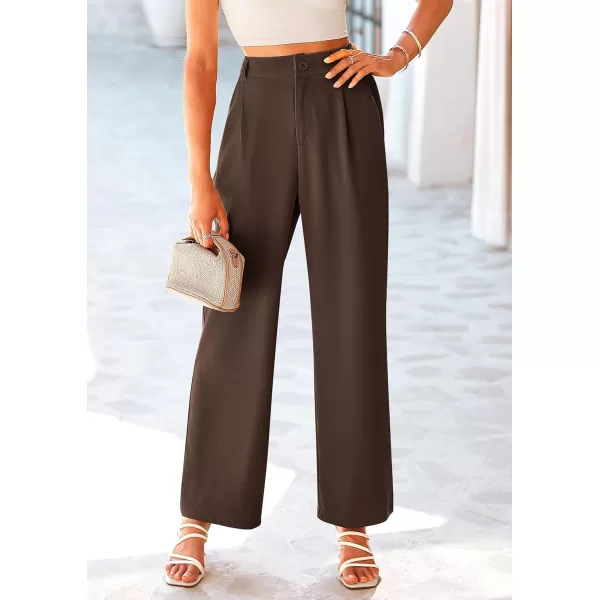 imagePRETTYGARDEN Womens Wide Leg Suit Pants Loose Fit High Elastic Waisted Business Casual Long Trousers PantCoffee