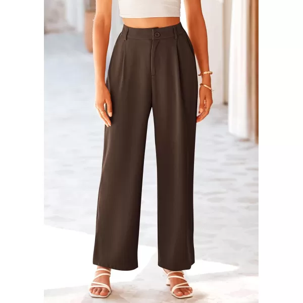 imagePRETTYGARDEN Womens Wide Leg Suit Pants Loose Fit High Elastic Waisted Business Casual Long Trousers PantCoffee