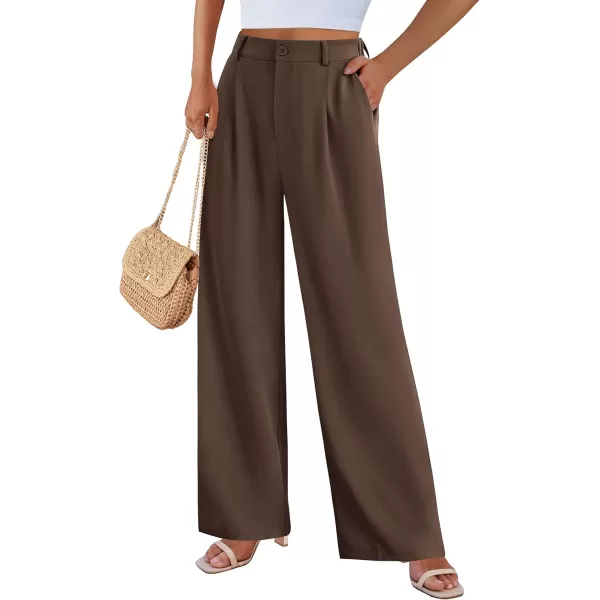 imagePRETTYGARDEN Womens Wide Leg Suit Pants Loose Fit High Elastic Waisted Business Casual Long Trousers PantCoffee