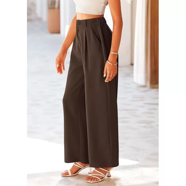 imagePRETTYGARDEN Womens Wide Leg Suit Pants Loose Fit High Elastic Waisted Business Casual Long Trousers PantCoffee
