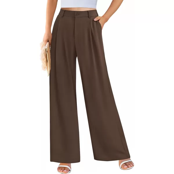 imagePRETTYGARDEN Womens Wide Leg Suit Pants Loose Fit High Elastic Waisted Business Casual Long Trousers PantCoffee