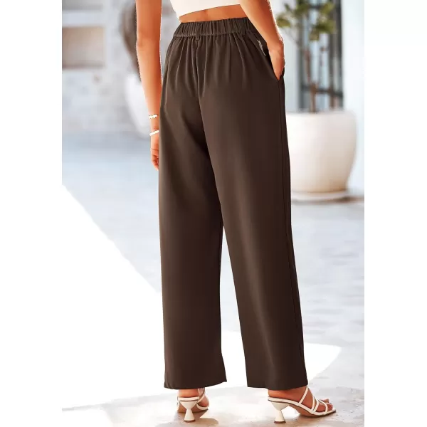 imagePRETTYGARDEN Womens Wide Leg Suit Pants Loose Fit High Elastic Waisted Business Casual Long Trousers PantCoffee
