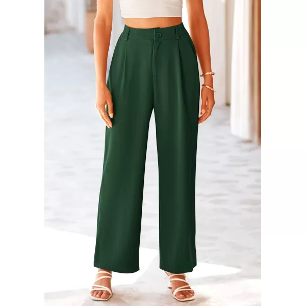 imagePRETTYGARDEN Womens Wide Leg Suit Pants Loose Fit High Elastic Waisted Business Casual Long Trousers PantDark Green