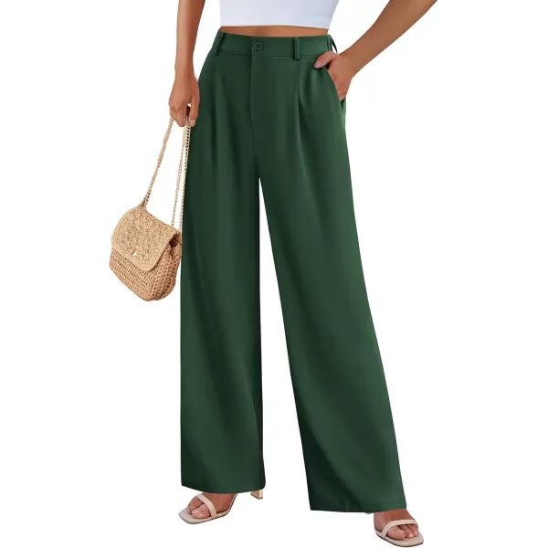 imagePRETTYGARDEN Womens Wide Leg Suit Pants Loose Fit High Elastic Waisted Business Casual Long Trousers PantDark Green