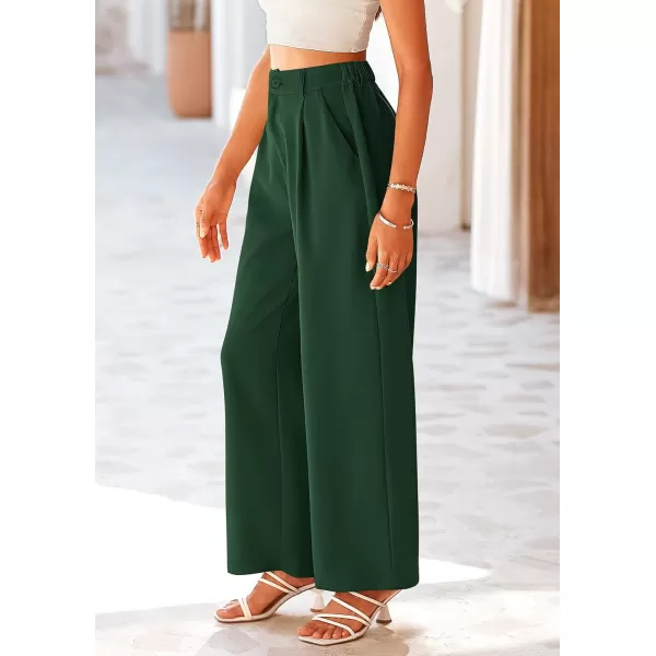 imagePRETTYGARDEN Womens Wide Leg Suit Pants Loose Fit High Elastic Waisted Business Casual Long Trousers PantDark Green