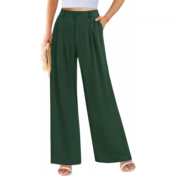 imagePRETTYGARDEN Womens Wide Leg Suit Pants Loose Fit High Elastic Waisted Business Casual Long Trousers PantDark Green