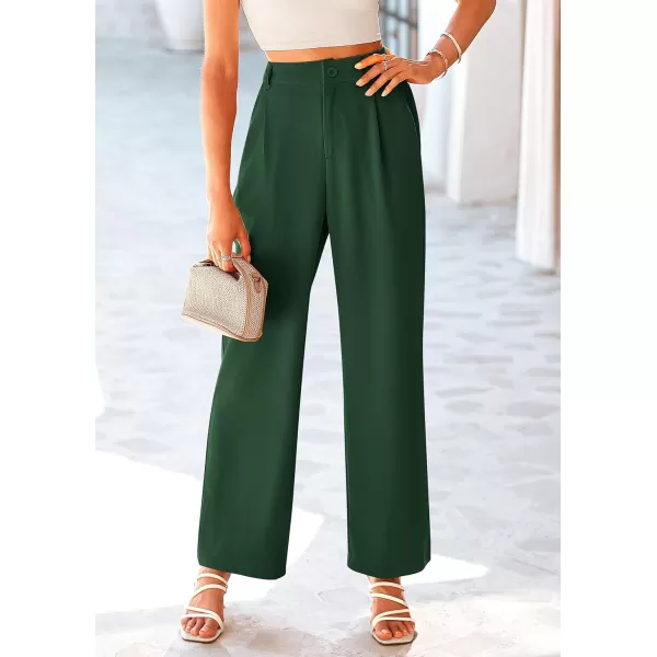 imagePRETTYGARDEN Womens Wide Leg Suit Pants Loose Fit High Elastic Waisted Business Casual Long Trousers PantDark Green