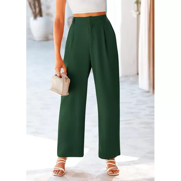 imagePRETTYGARDEN Womens Wide Leg Suit Pants Loose Fit High Elastic Waisted Business Casual Long Trousers PantDark Green