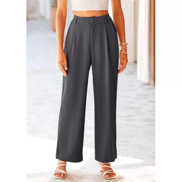imagePRETTYGARDEN Womens Wide Leg Suit Pants Loose Fit High Elastic Waisted Business Casual Long Trousers PantDark Grey