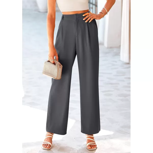 imagePRETTYGARDEN Womens Wide Leg Suit Pants Loose Fit High Elastic Waisted Business Casual Long Trousers PantDark Grey