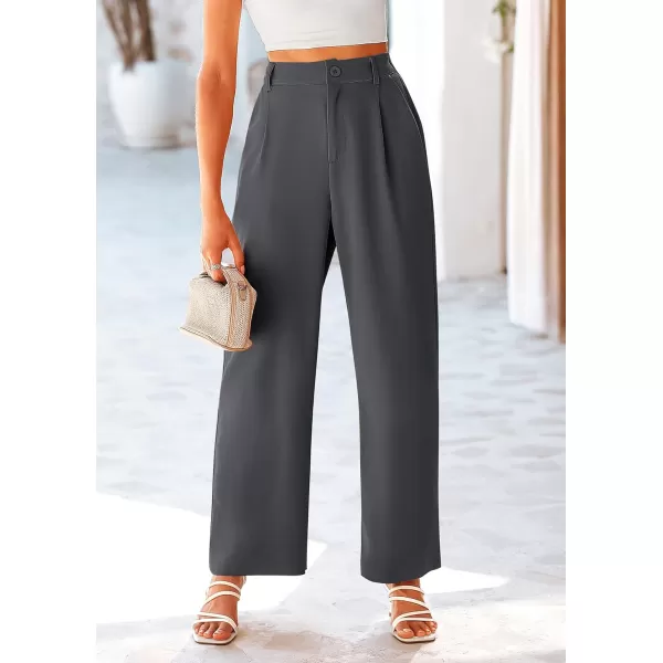 imagePRETTYGARDEN Womens Wide Leg Suit Pants Loose Fit High Elastic Waisted Business Casual Long Trousers PantDark Grey