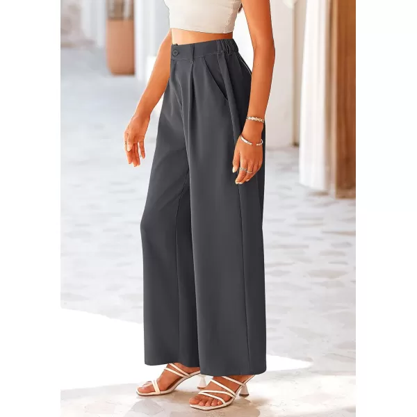 imagePRETTYGARDEN Womens Wide Leg Suit Pants Loose Fit High Elastic Waisted Business Casual Long Trousers PantDark Grey