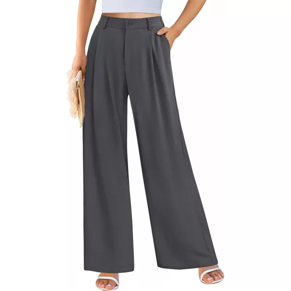 imagePRETTYGARDEN Womens Wide Leg Suit Pants Loose Fit High Elastic Waisted Business Casual Long Trousers PantDark Grey