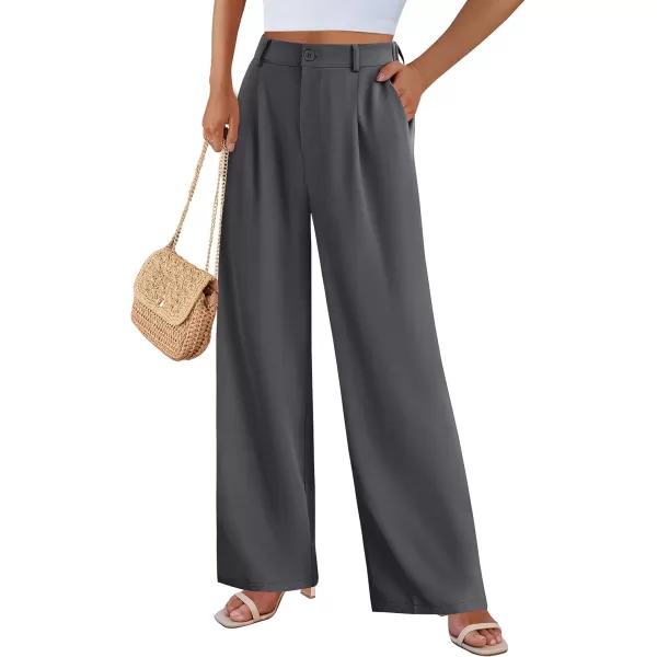 imagePRETTYGARDEN Womens Wide Leg Suit Pants Loose Fit High Elastic Waisted Business Casual Long Trousers PantDark Grey