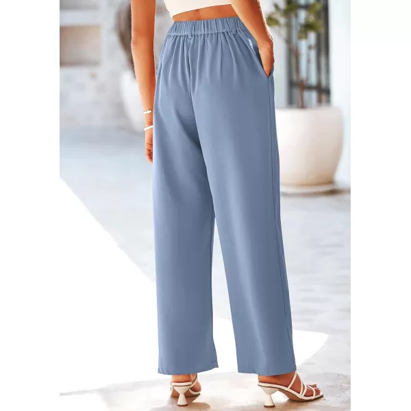 imagePRETTYGARDEN Womens Wide Leg Suit Pants Loose Fit High Elastic Waisted Business Casual Long Trousers PantGrey Blue