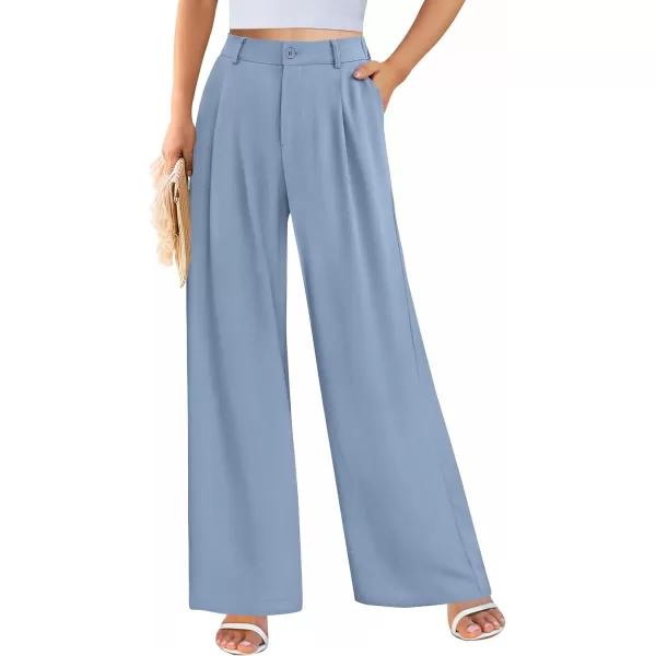 imagePRETTYGARDEN Womens Wide Leg Suit Pants Loose Fit High Elastic Waisted Business Casual Long Trousers PantGrey Blue