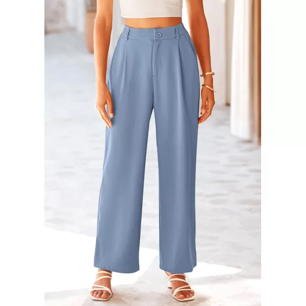 imagePRETTYGARDEN Womens Wide Leg Suit Pants Loose Fit High Elastic Waisted Business Casual Long Trousers PantGrey Blue