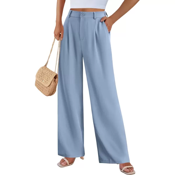 imagePRETTYGARDEN Womens Wide Leg Suit Pants Loose Fit High Elastic Waisted Business Casual Long Trousers PantGrey Blue