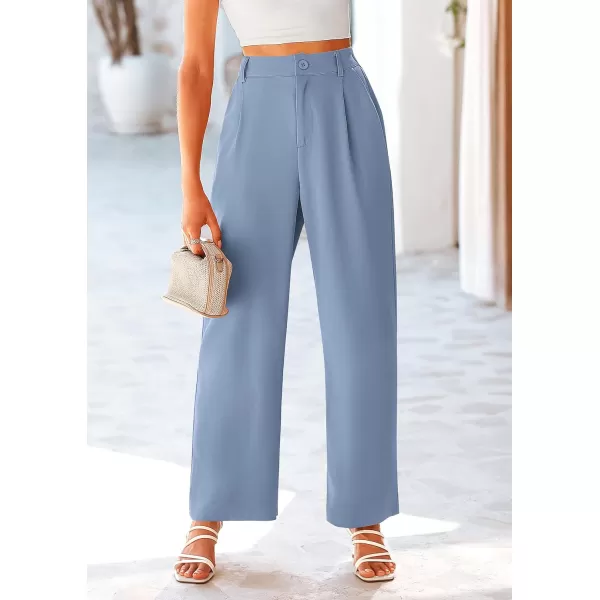 imagePRETTYGARDEN Womens Wide Leg Suit Pants Loose Fit High Elastic Waisted Business Casual Long Trousers PantGrey Blue