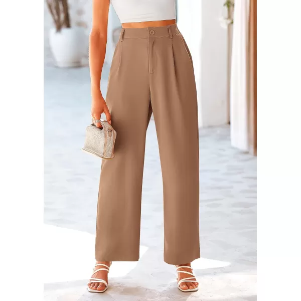 imagePRETTYGARDEN Womens Wide Leg Suit Pants Loose Fit High Elastic Waisted Business Casual Long Trousers PantKhaki