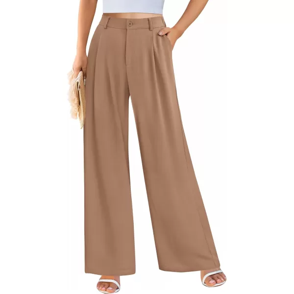 imagePRETTYGARDEN Womens Wide Leg Suit Pants Loose Fit High Elastic Waisted Business Casual Long Trousers PantKhaki