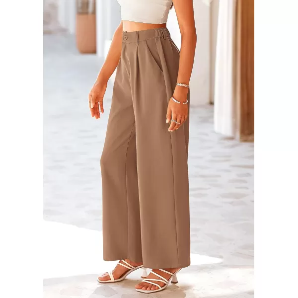 imagePRETTYGARDEN Womens Wide Leg Suit Pants Loose Fit High Elastic Waisted Business Casual Long Trousers PantKhaki