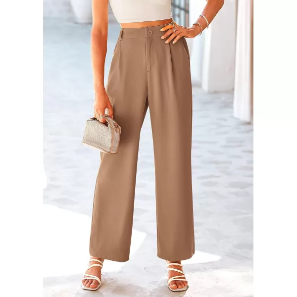 imagePRETTYGARDEN Womens Wide Leg Suit Pants Loose Fit High Elastic Waisted Business Casual Long Trousers PantKhaki