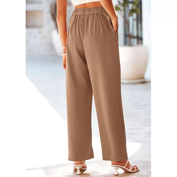 imagePRETTYGARDEN Womens Wide Leg Suit Pants Loose Fit High Elastic Waisted Business Casual Long Trousers PantKhaki