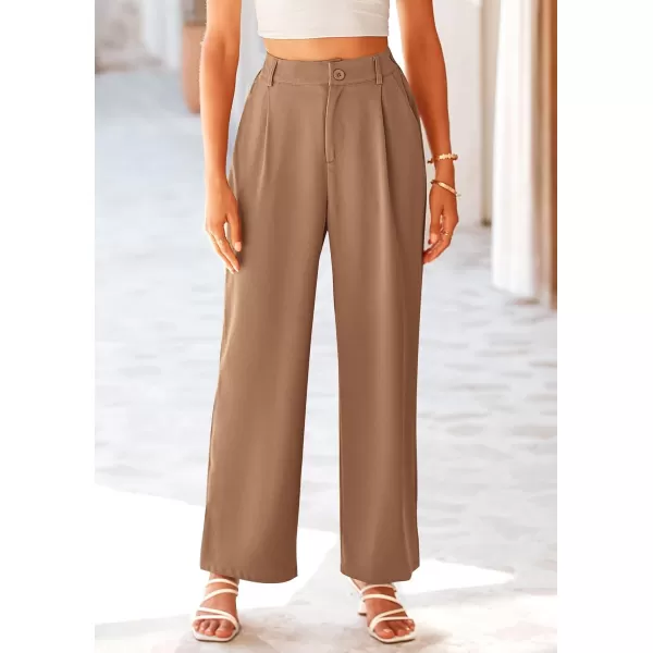 imagePRETTYGARDEN Womens Wide Leg Suit Pants Loose Fit High Elastic Waisted Business Casual Long Trousers PantKhaki