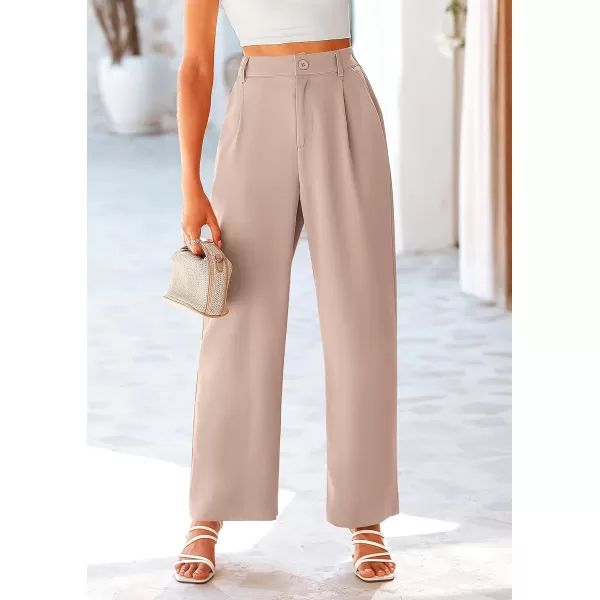 imagePRETTYGARDEN Womens Wide Leg Suit Pants Loose Fit High Elastic Waisted Business Casual Long Trousers PantLight Khaki