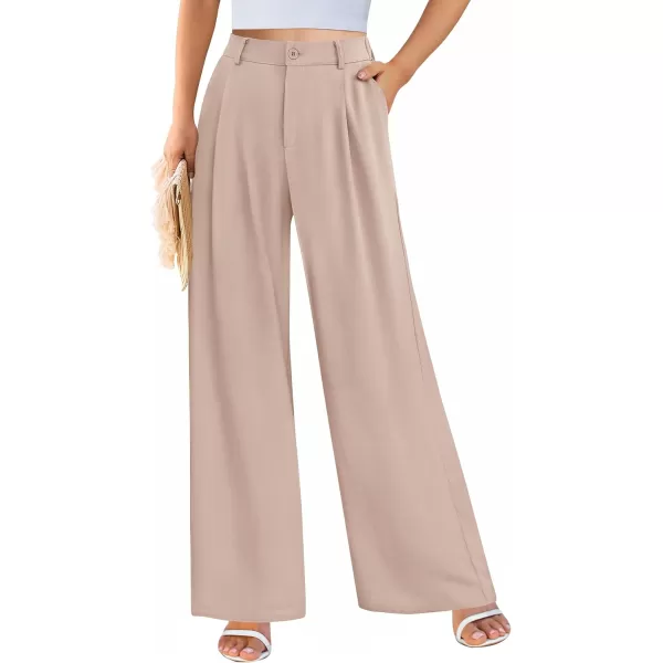 imagePRETTYGARDEN Womens Wide Leg Suit Pants Loose Fit High Elastic Waisted Business Casual Long Trousers PantLight Khaki