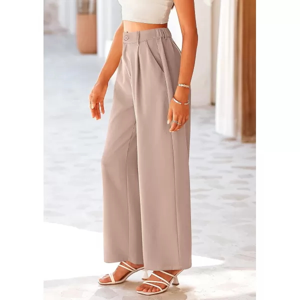 imagePRETTYGARDEN Womens Wide Leg Suit Pants Loose Fit High Elastic Waisted Business Casual Long Trousers PantLight Khaki