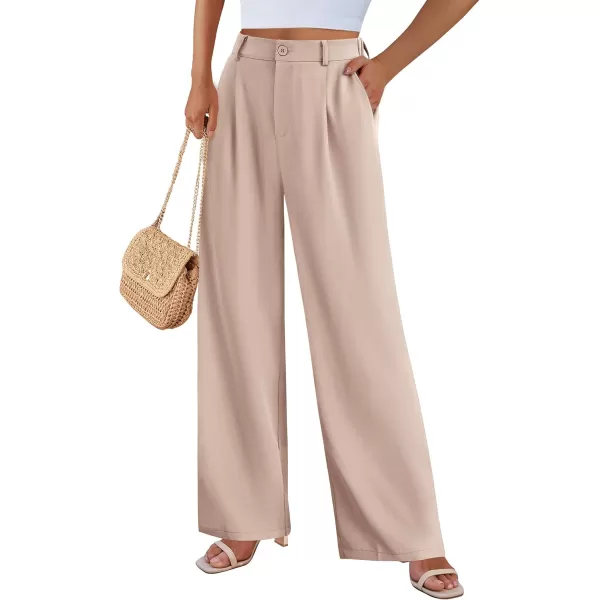 imagePRETTYGARDEN Womens Wide Leg Suit Pants Loose Fit High Elastic Waisted Business Casual Long Trousers PantLight Khaki