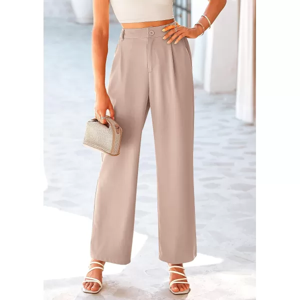 imagePRETTYGARDEN Womens Wide Leg Suit Pants Loose Fit High Elastic Waisted Business Casual Long Trousers PantLight Khaki