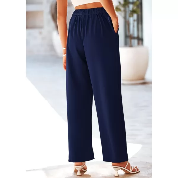 imagePRETTYGARDEN Womens Wide Leg Suit Pants Loose Fit High Elastic Waisted Business Casual Long Trousers PantNavy