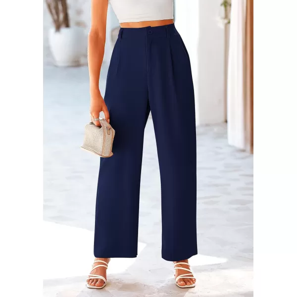 imagePRETTYGARDEN Womens Wide Leg Suit Pants Loose Fit High Elastic Waisted Business Casual Long Trousers PantNavy