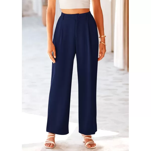 imagePRETTYGARDEN Womens Wide Leg Suit Pants Loose Fit High Elastic Waisted Business Casual Long Trousers PantNavy