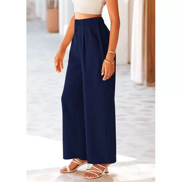 imagePRETTYGARDEN Womens Wide Leg Suit Pants Loose Fit High Elastic Waisted Business Casual Long Trousers PantNavy