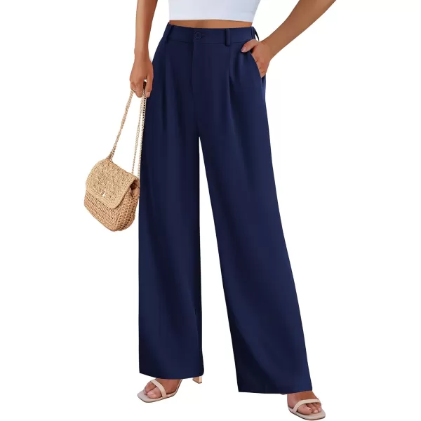 imagePRETTYGARDEN Womens Wide Leg Suit Pants Loose Fit High Elastic Waisted Business Casual Long Trousers PantNavy