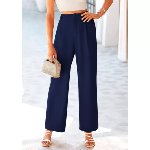imagePRETTYGARDEN Womens Wide Leg Suit Pants Loose Fit High Elastic Waisted Business Casual Long Trousers PantNavy