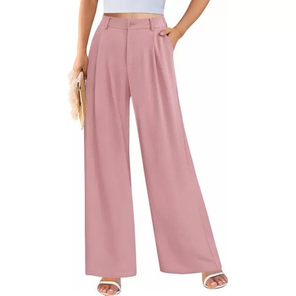 imagePRETTYGARDEN Womens Wide Leg Suit Pants Loose Fit High Elastic Waisted Business Casual Long Trousers PantPink