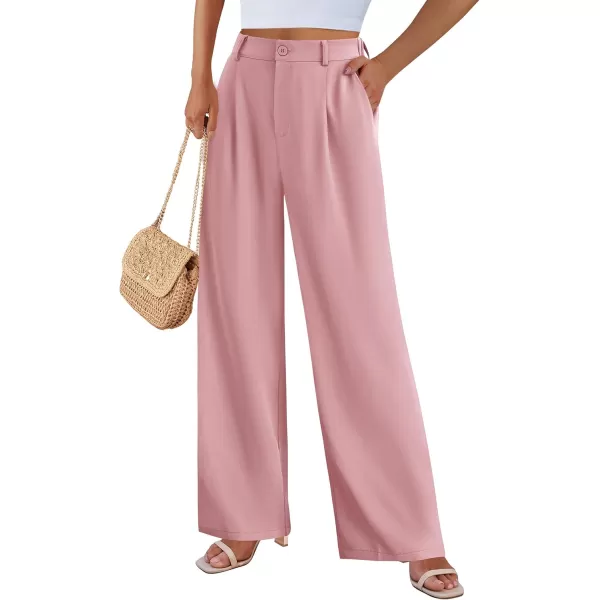 imagePRETTYGARDEN Womens Wide Leg Suit Pants Loose Fit High Elastic Waisted Business Casual Long Trousers PantPink