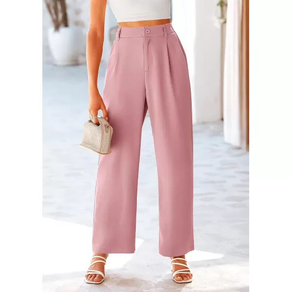 imagePRETTYGARDEN Womens Wide Leg Suit Pants Loose Fit High Elastic Waisted Business Casual Long Trousers PantPink